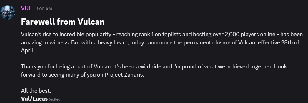 VulcanPS.com Officially Shuts Down